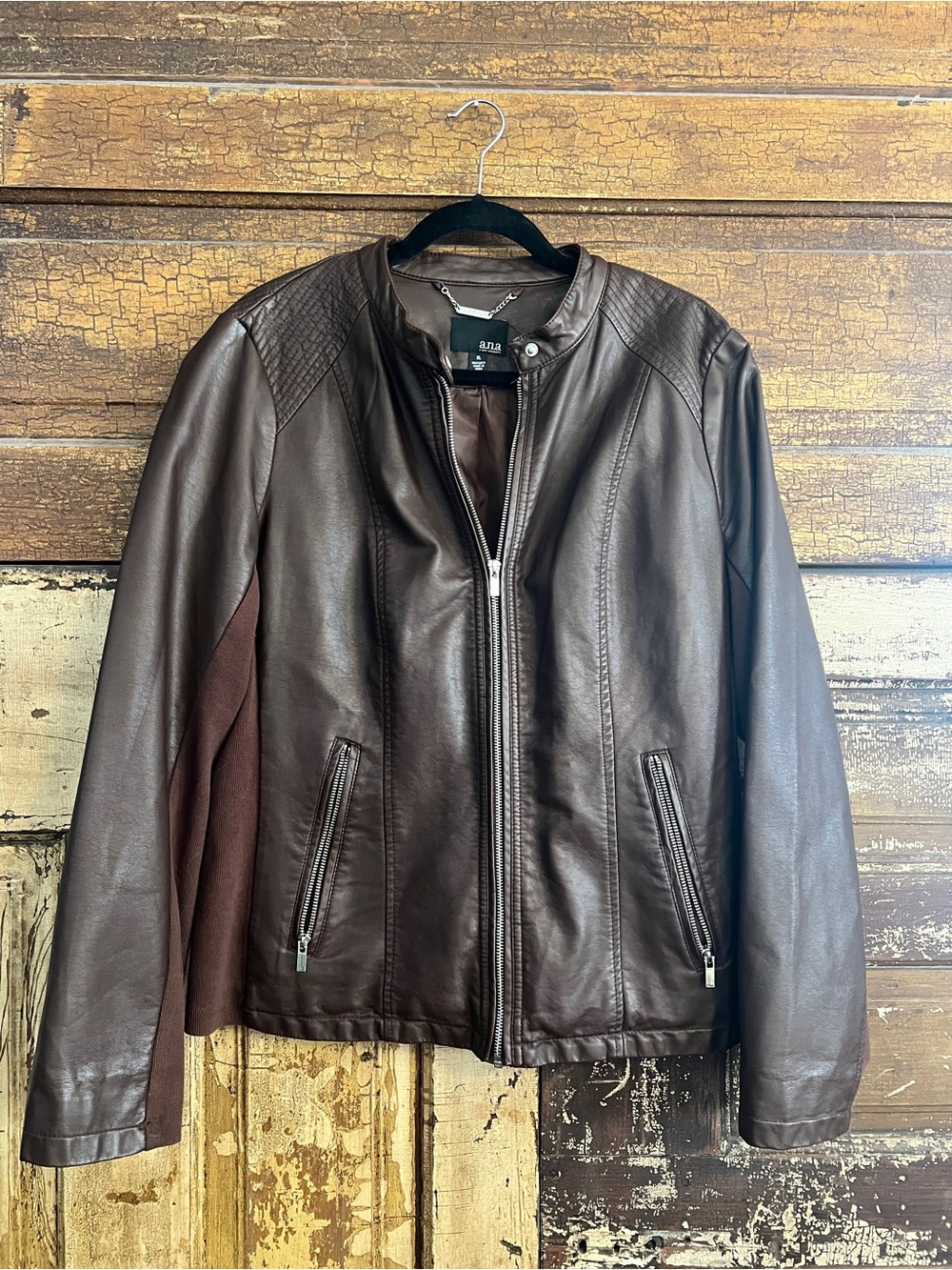 a.n.a Brown Faux Leather Moto Jacket | Quilted Zip Front | Size XL